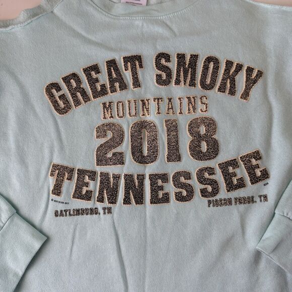 Great Smoky Mountains Tennessee crop Sweatshirt Shoulder Cutout Size Large Women - Picture 4 of 9
